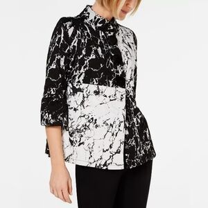 JM Collection Colorblock Marble Print Quilted ¾ Sleeve Jacket Black White- sz 1X